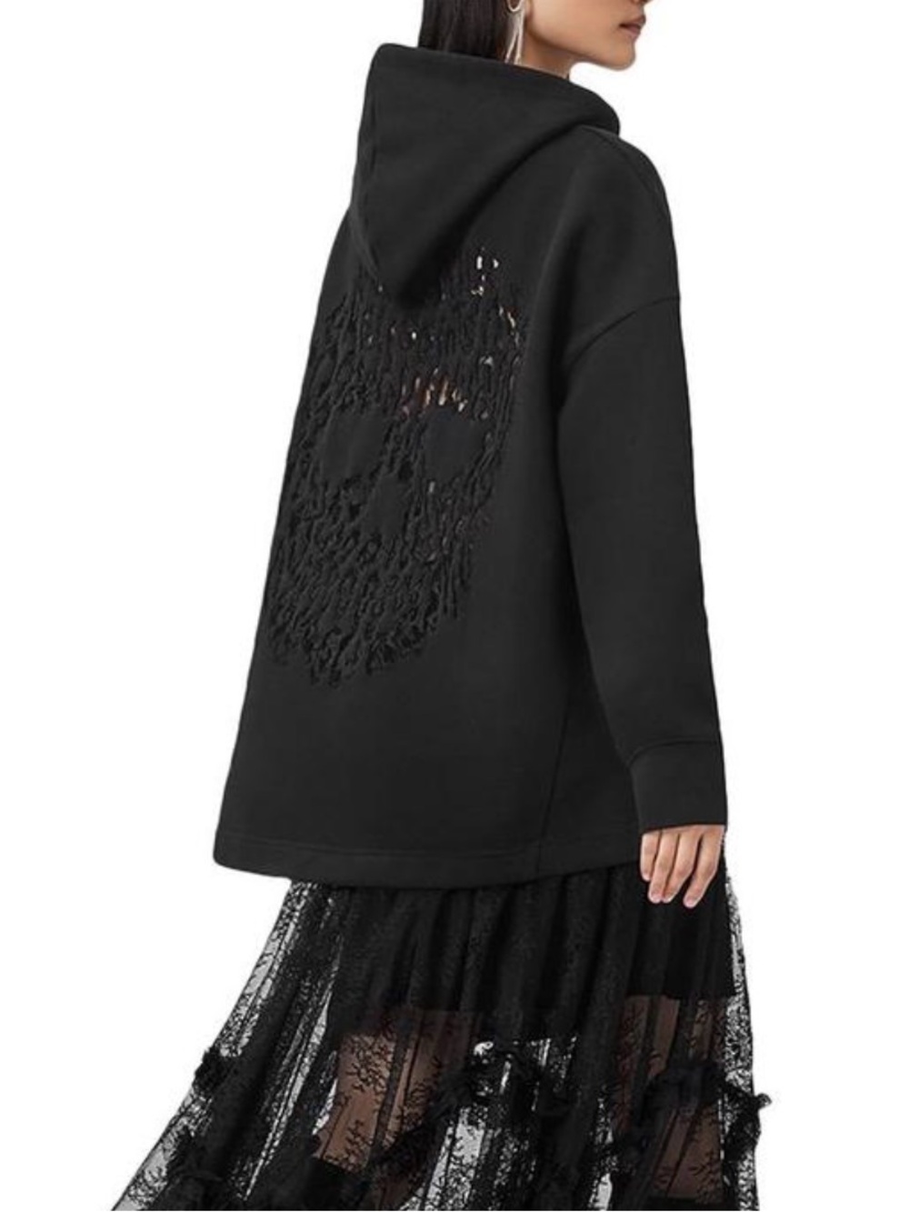 AllSaints Craneo Etienne Black Skull Hooded Sweatshirt Women's XS Goth Punk